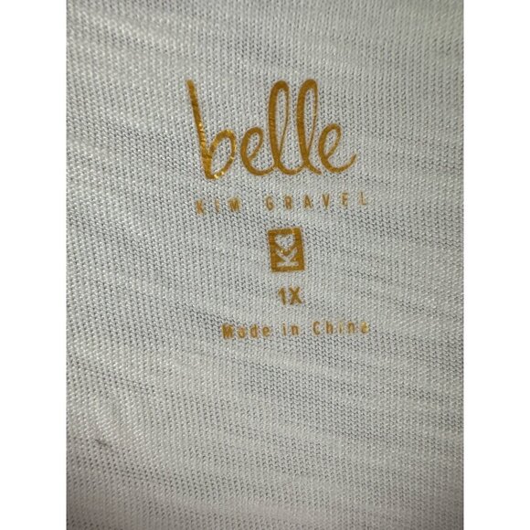 Belle Kim Gravel 1X Hand Embroidered Floral White Tee - Picture 2 of 4